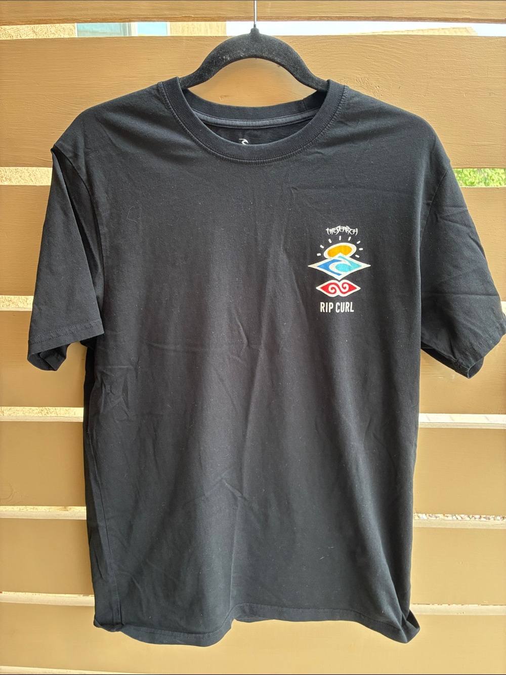 Rip Curl Black Tee with Multicolor Chest Graphic